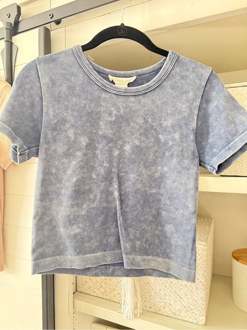 Girls' Blue Mineral-Wash Short Sleeve Top